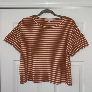 LOFT Rust and Cream Striped Short Sleeve Tee